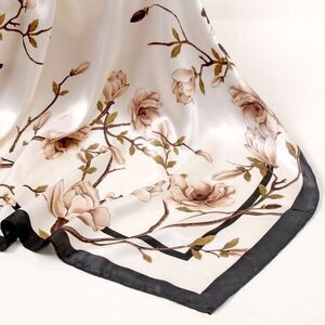 SALE Beige Magnolia Flower Satin Scarf